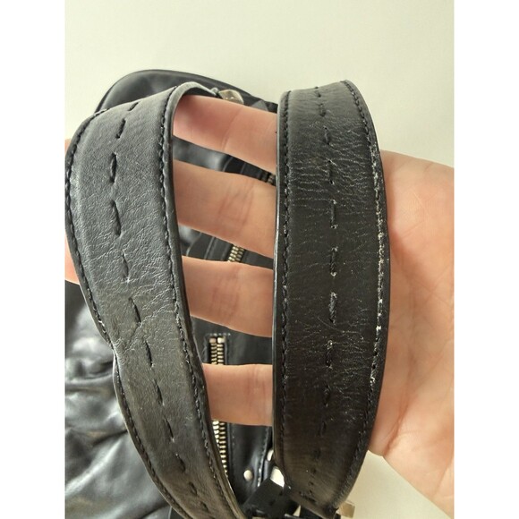 Charles David Black Leather Shoulder Bag scalloped multi zipper pouch y2k 90s - Picture 6 of 16